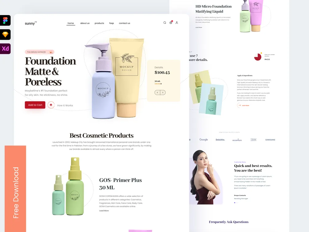 Cosmetics Product Landing Page for Shopify  - Free Figma Template