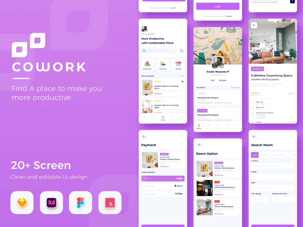 Cowork  Coworking Space UI Kit for Figma and Adobe XD