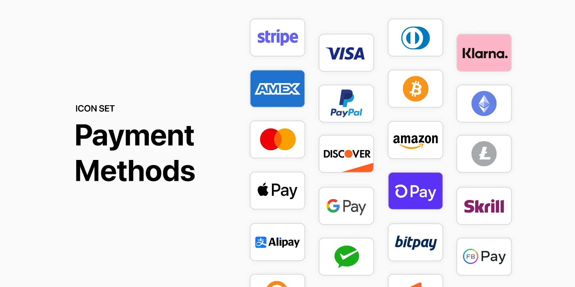 Credit Cards and Payment Methods Icons for Figma and Adobe XD