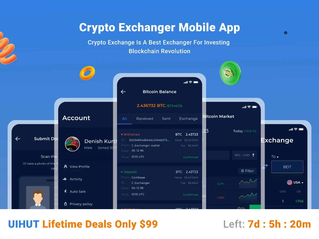 Crypto Exchanger Mobile App UI Kit for Figma and Adobe XD