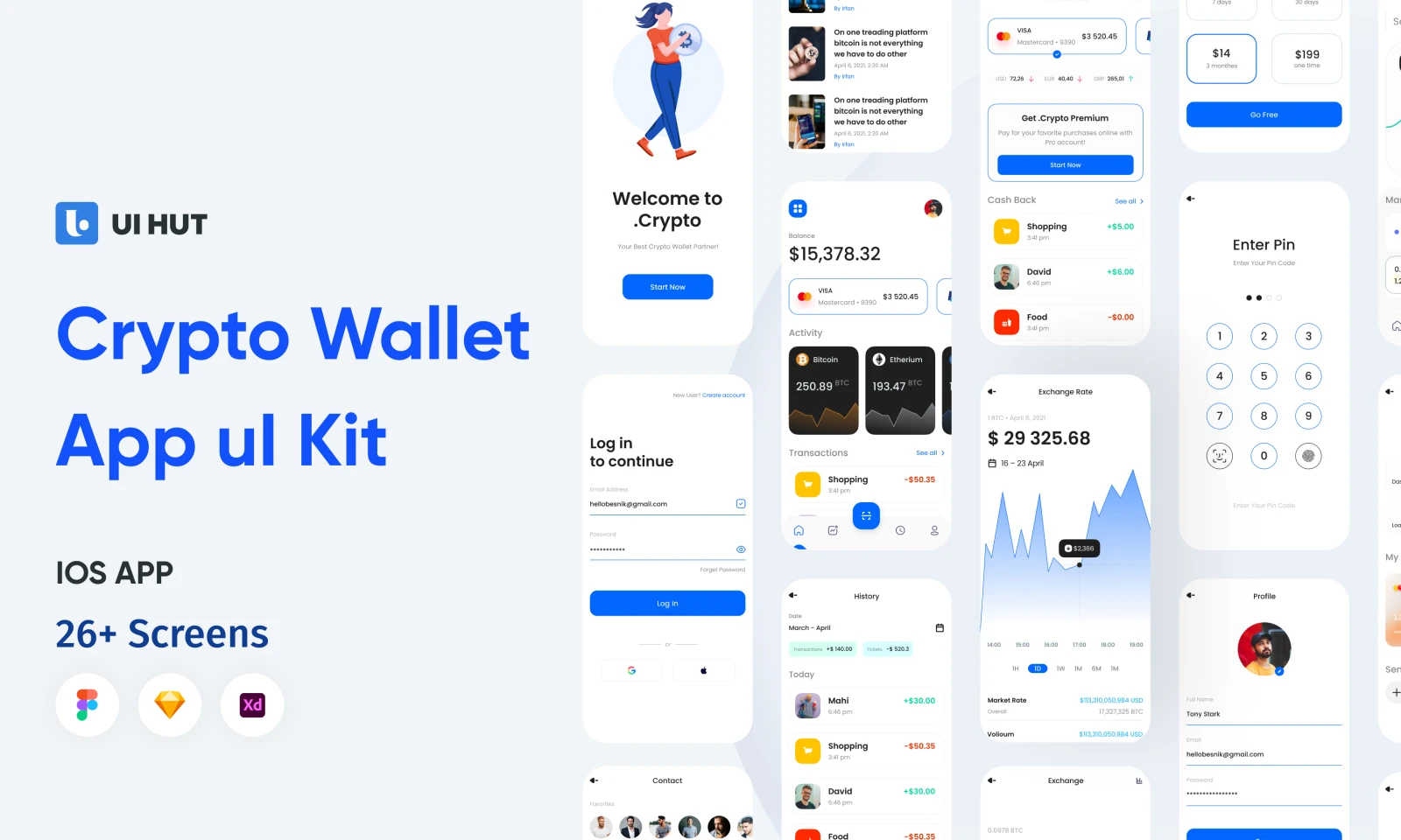Crypto Wallet App UI Kit for Figma and Adobe XD