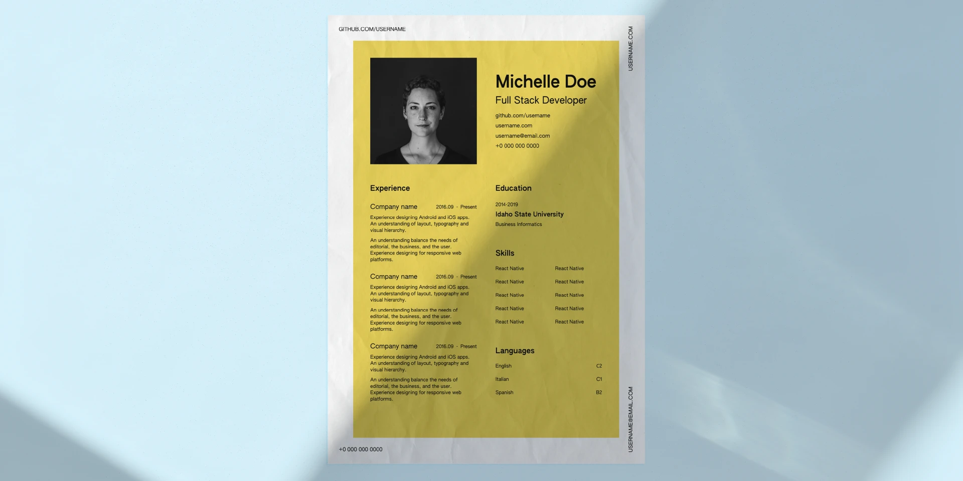 CV Resume Paper Template for Figma and Adobe XD