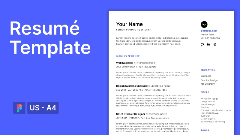 CV / Resume Template for Figma and Adobe XD
