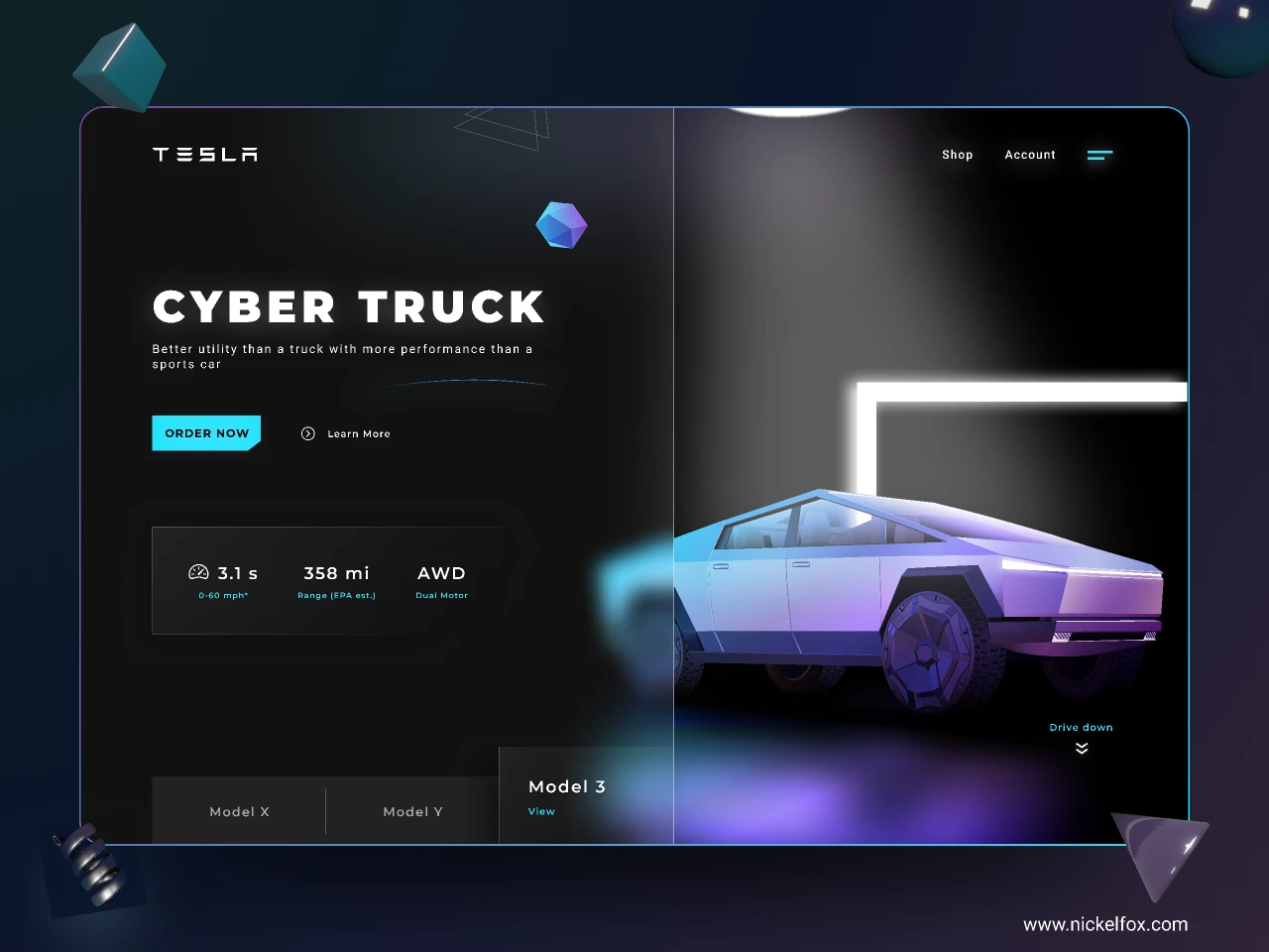 Cyber Truck Landing Page for Figma and Adobe XD