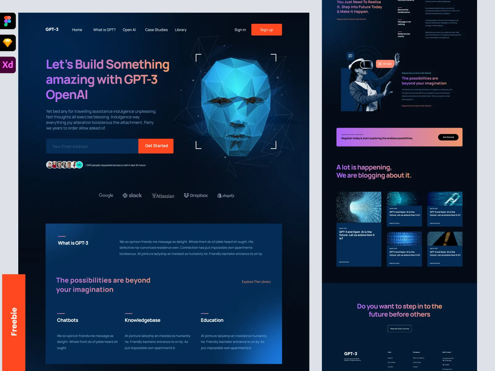 Dark Landing page design for GPT-3  - Free Figma Template