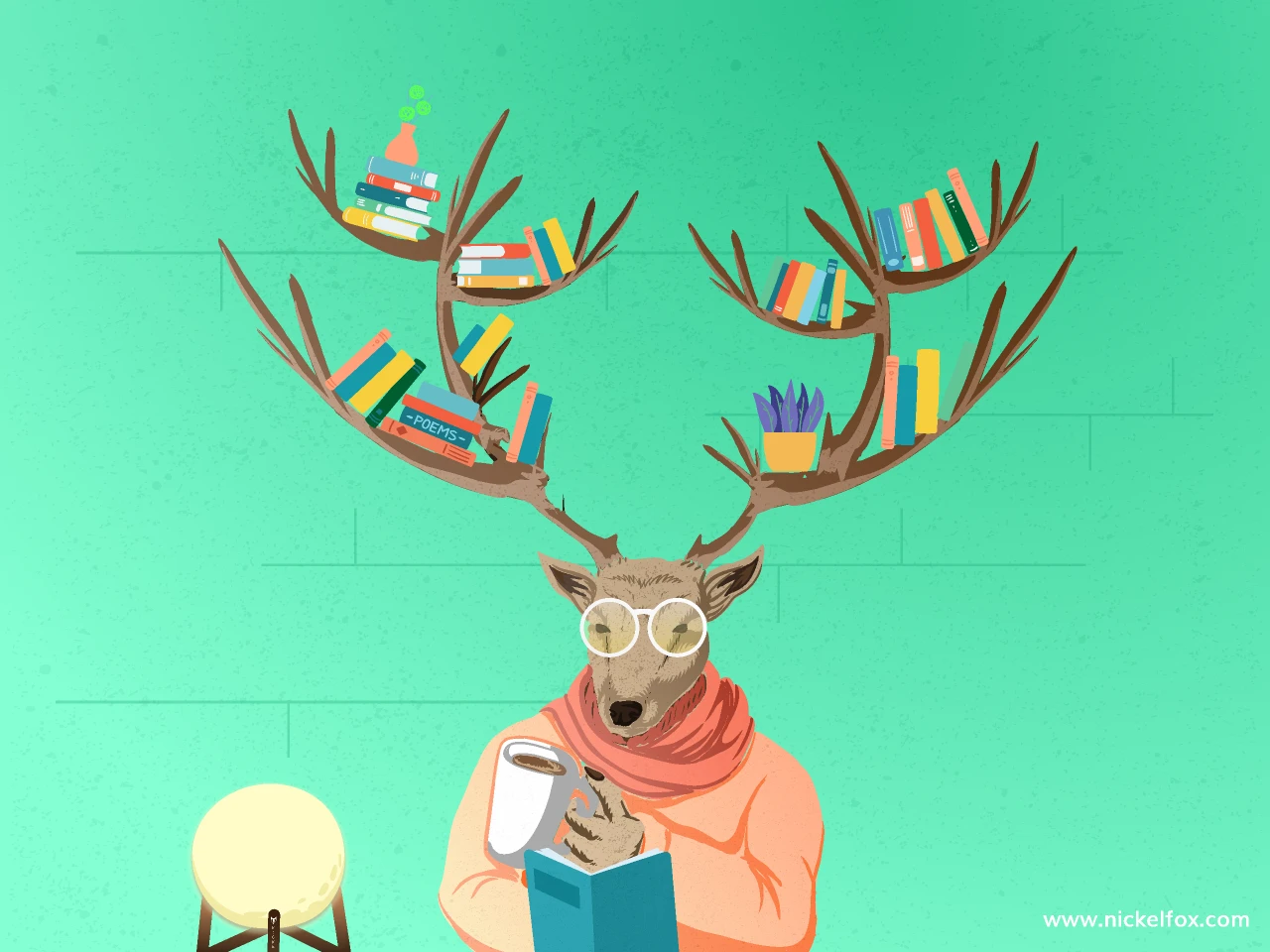 Deer Bookshelf Illustration for Figma and Adobe XD