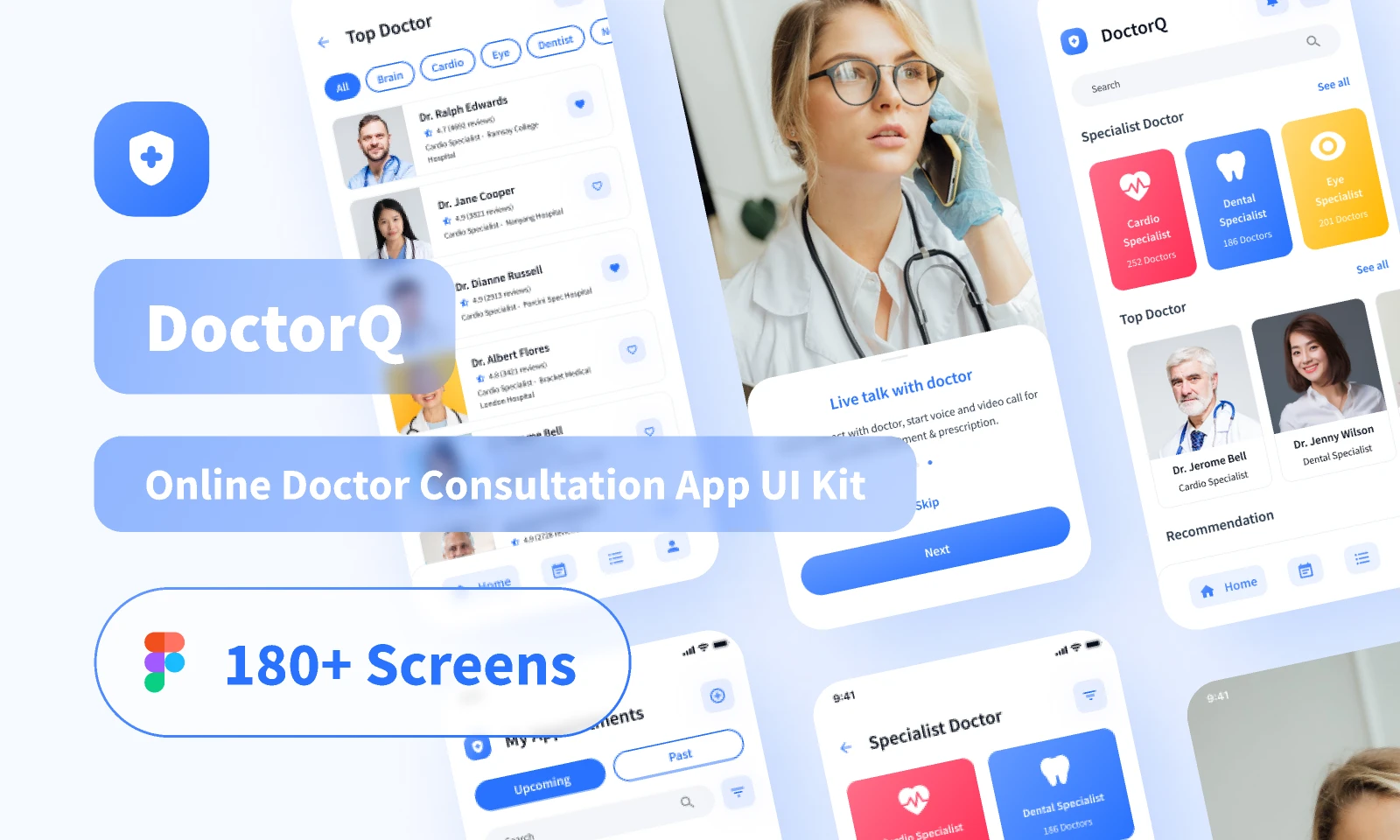 DoctorQ - Online Doctor Consultation App UI Kit for Figma and Adobe XD