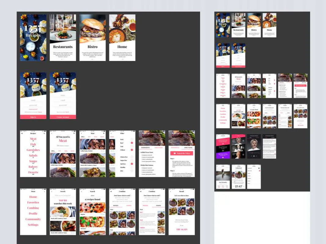 1357 Recipe App UI Kit  - Free Figma Template