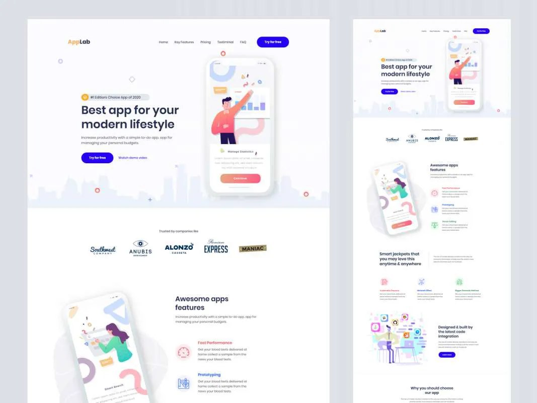 AppLab - App Landing Page for Photoshop  - Free Figma Template