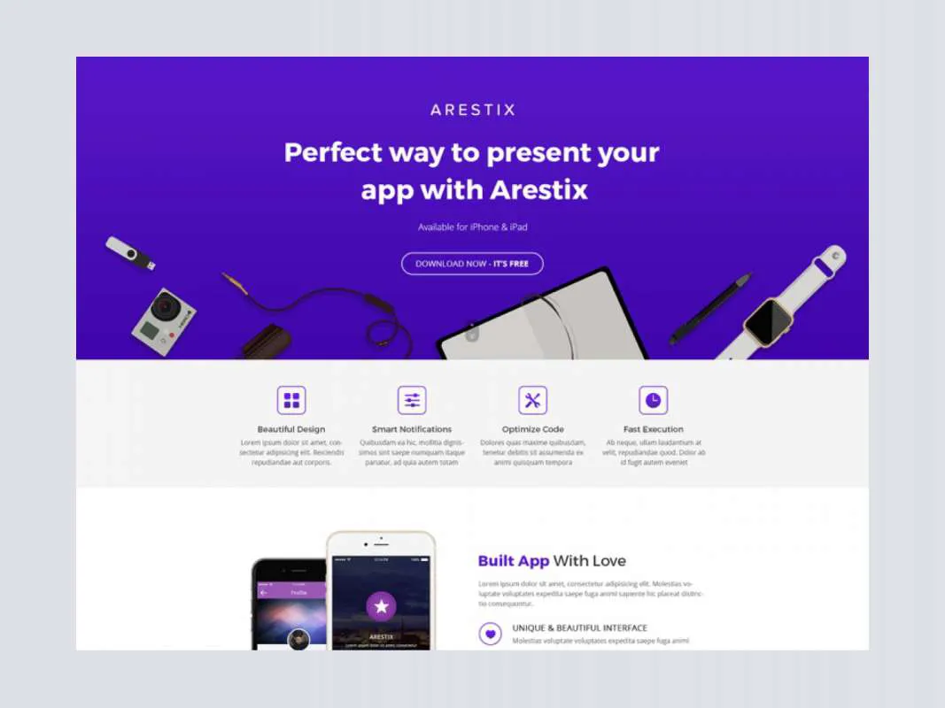 Arestix App Landing Page  - Free Figma Template
