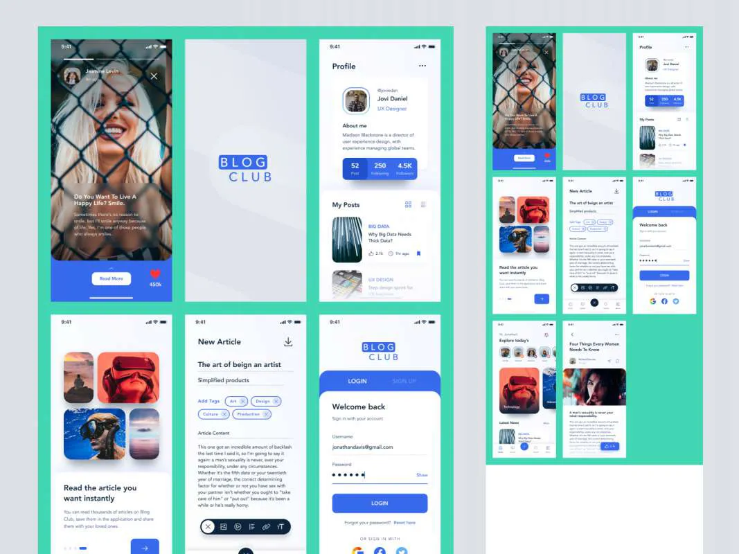 Blog Club Free UI Kit for Figma  - Free Figma Template
