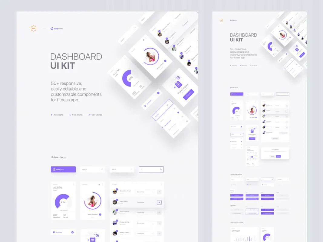 Bodyform - Fitness App UI Kit for Sketch  - Free Figma Template