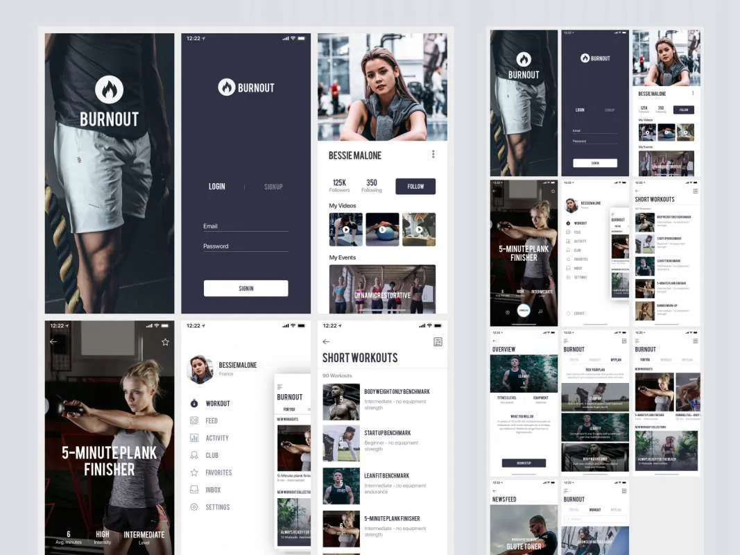 Burnout - Fitness App free for Photoshop  - Free Figma Template