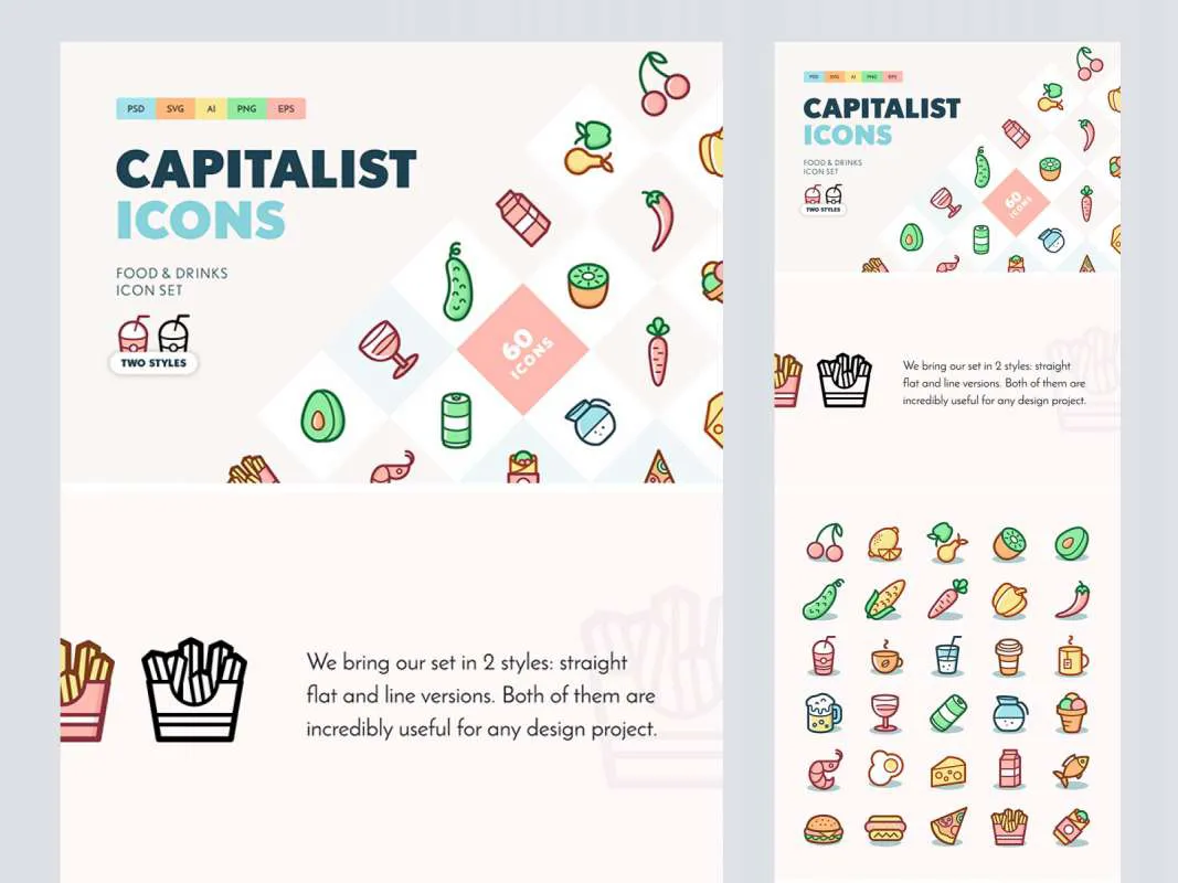 Capitalist Food and Drinks Icon Set  - Free Figma Template
