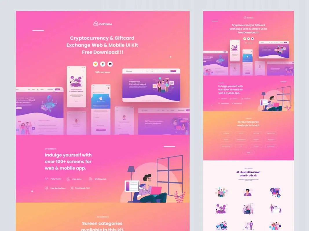 Coinbase Web and Mobile Free UI Kit  - Free Figma Template
