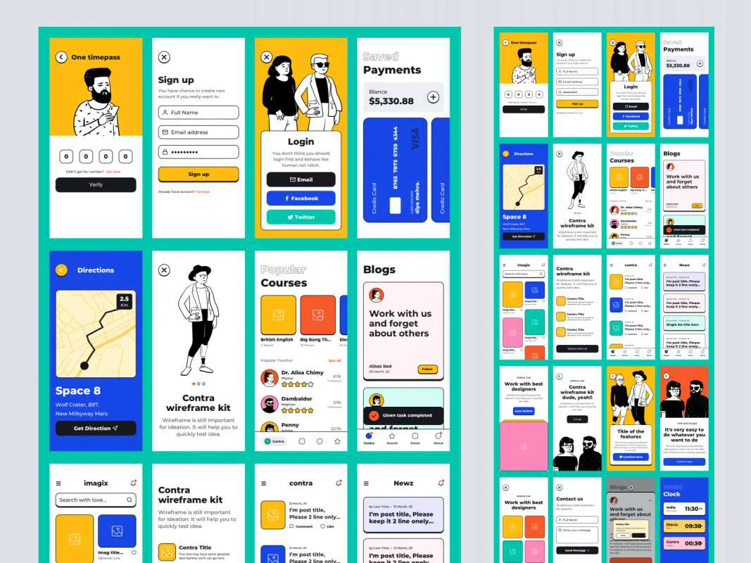 Contra - Open Source Wireframe Kit  - Free Figma Template