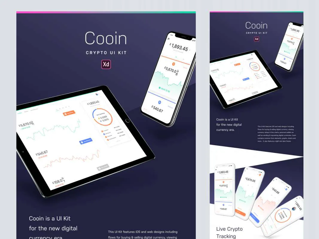 Cooin Crypto UI Kit for Adobe XD  - Free Figma Template