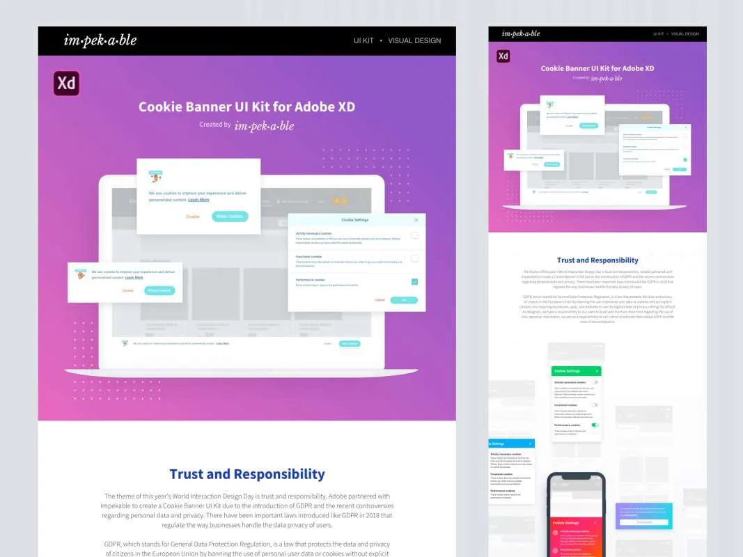 Cookie Banner UI Kit for Adobe XD  - Free Figma Template