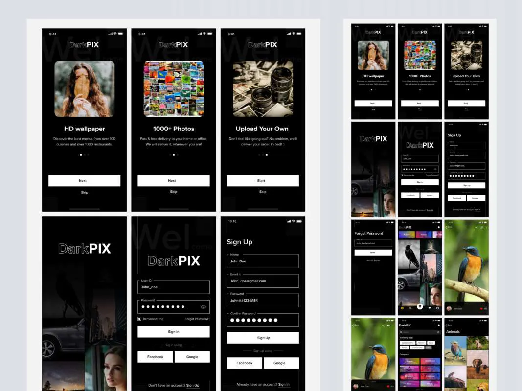 DarkPIX UI Kit for Adobe XD  - Free Figma Template