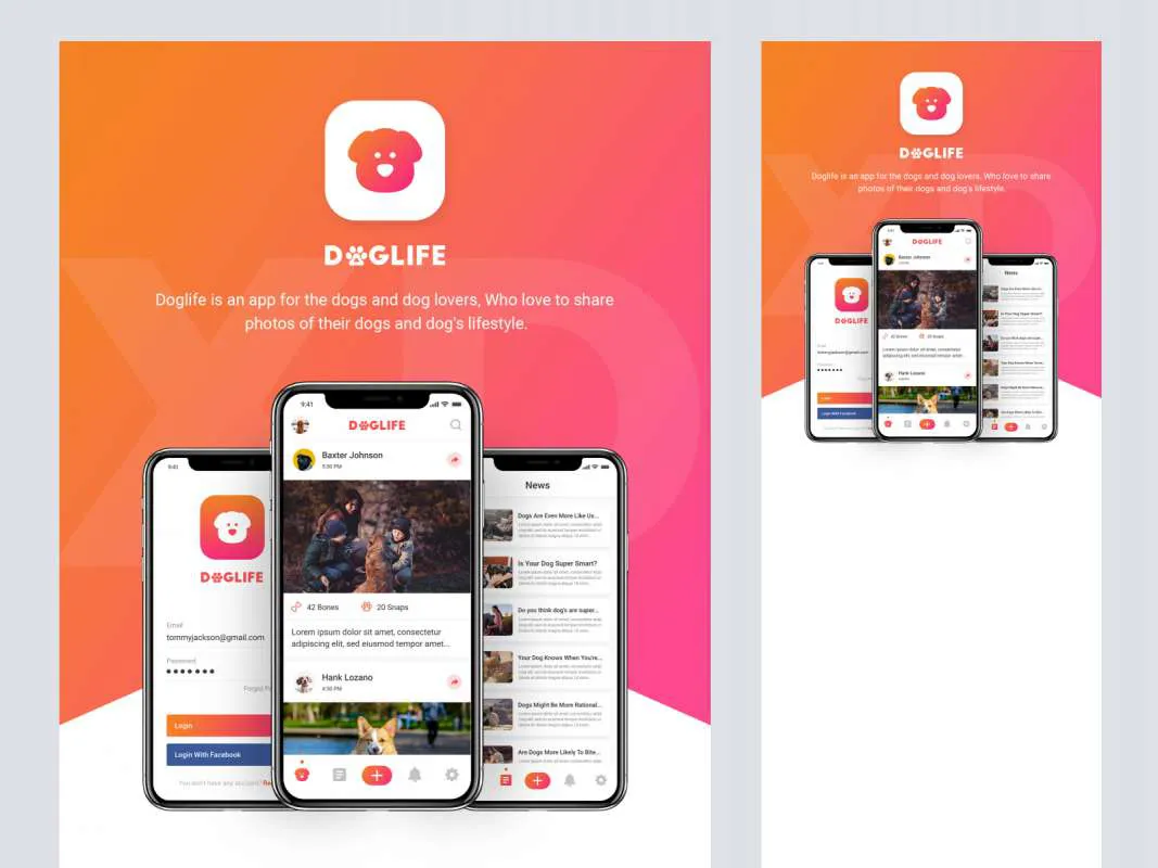 Doglife UI Kit Free for Adobe XD  - Free Figma Template