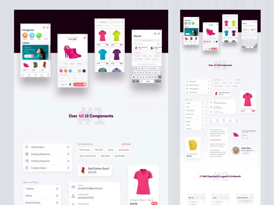 E-Comm Adobe XD UI Kit  - Free Figma Template
