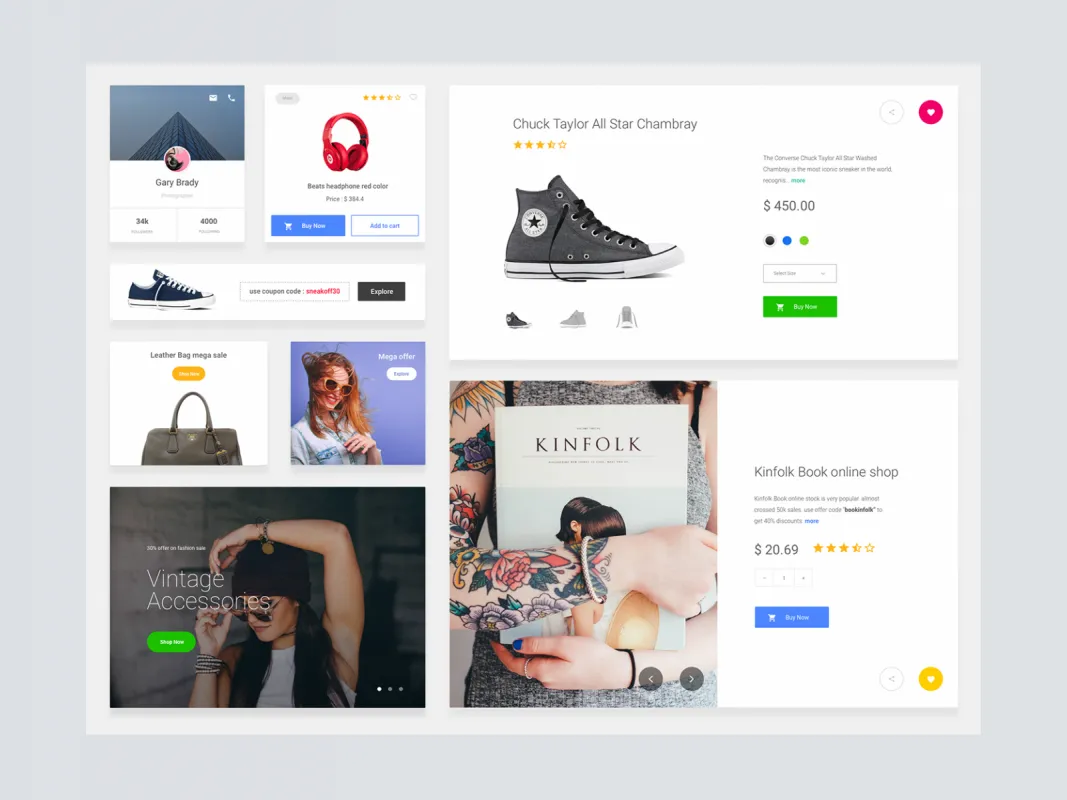 eCommerce Cards Free Sketch UI Kit  - Free Figma Template