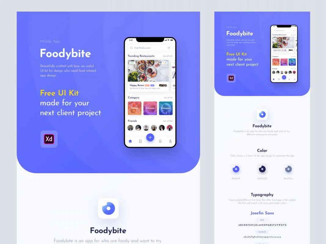 Foodybite - Free UI Kit for Adobe XD  - Free Figma Template