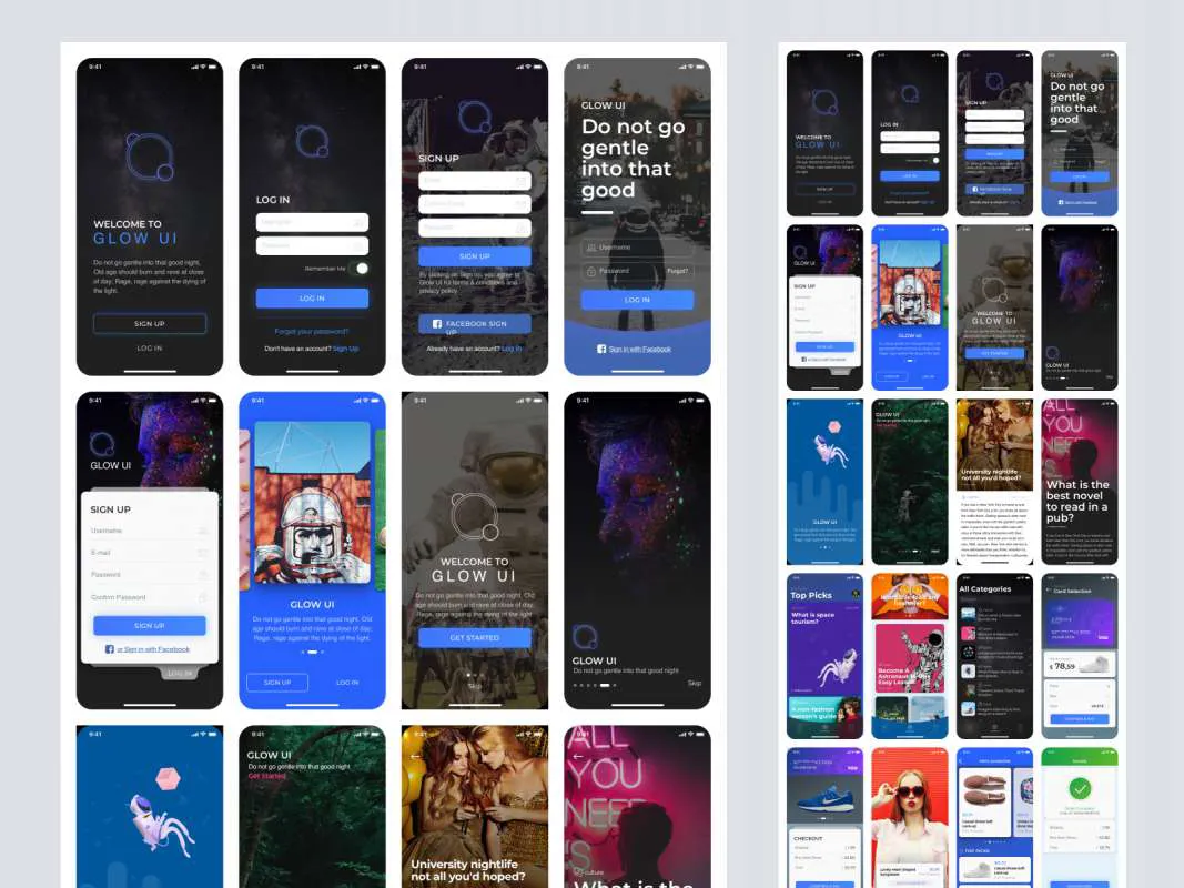 Glow UI Kit for Sketch  - Free Figma Template