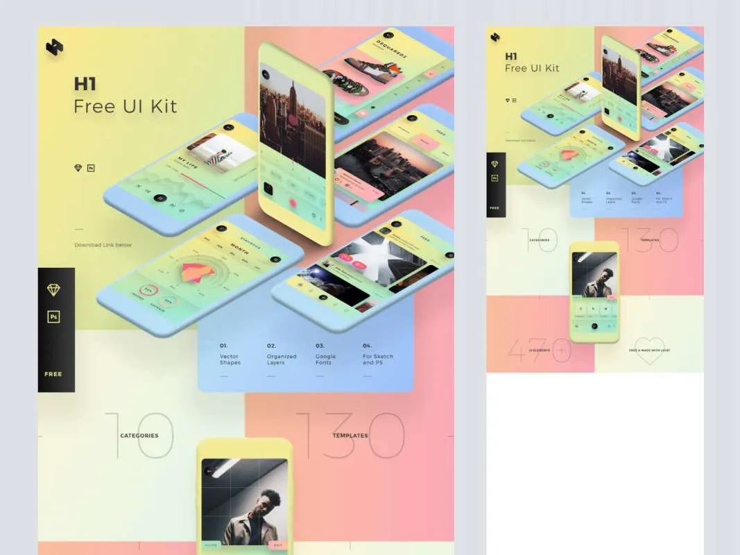 H1 Free Mobile UI Kit  - Free Figma Template