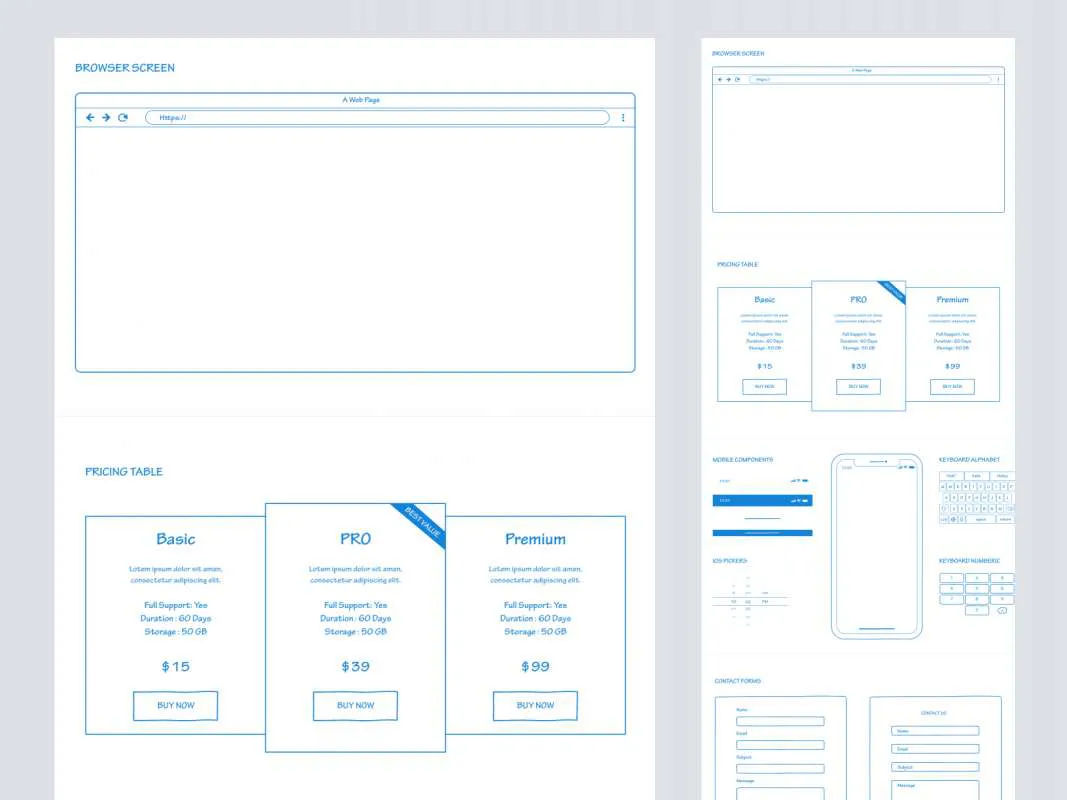 Hand Draw Wireframe UI Kit for Adobe XD  - Free Figma Template