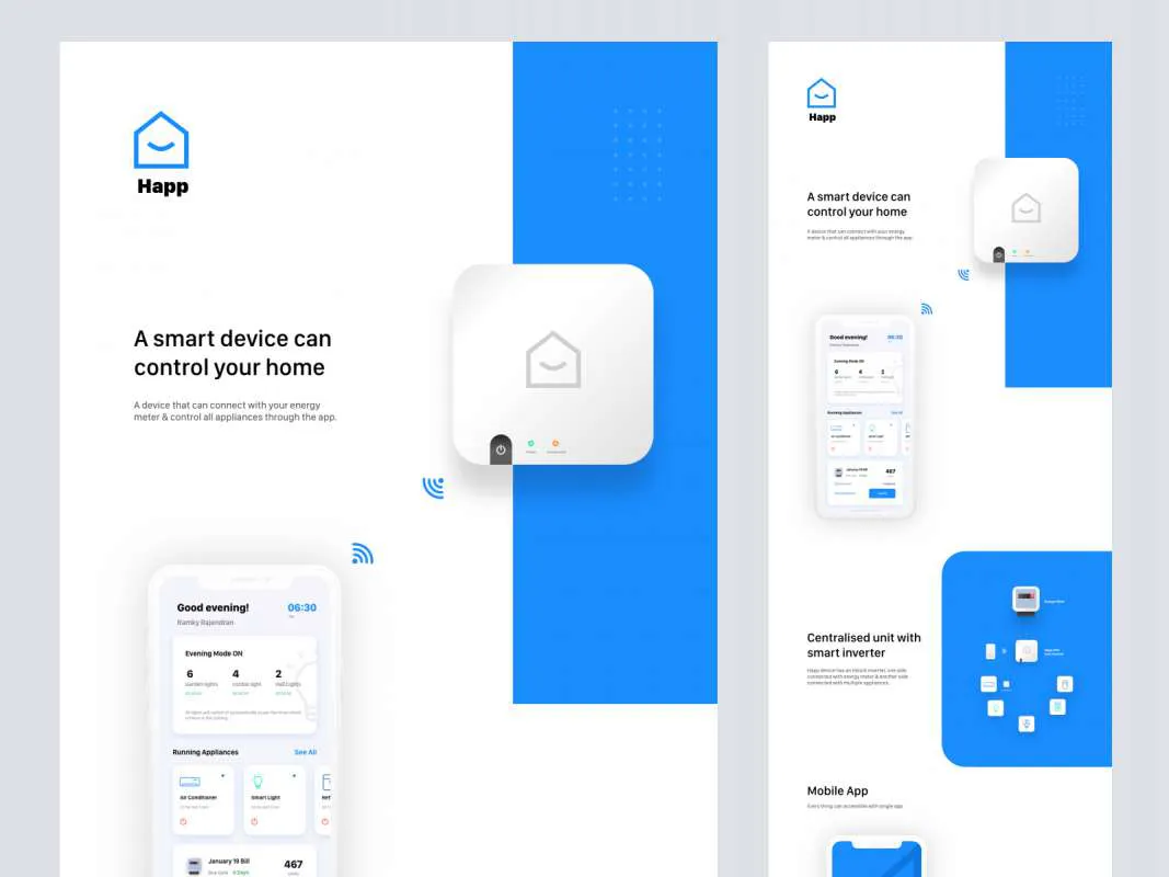 Happ - Smart Home App UI Kit for Adobe XD  - Free Figma Template