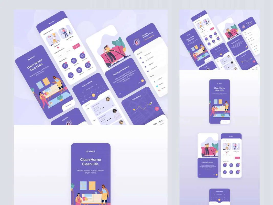 Home Cleaning App for Adobe XD  - Free Figma Template