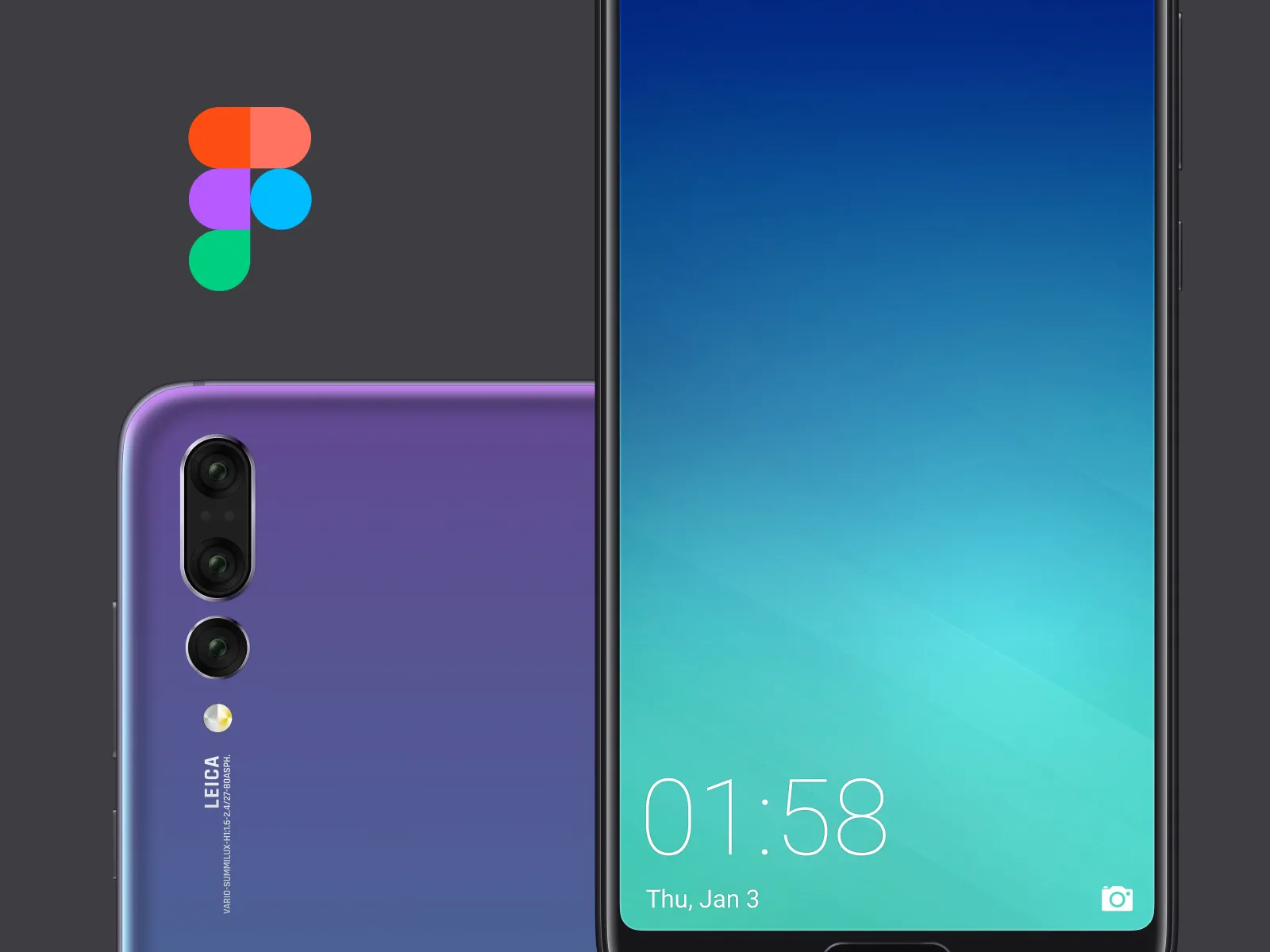 Huawei P20 Pro Realistic Mockup for Figma and Adobe XD