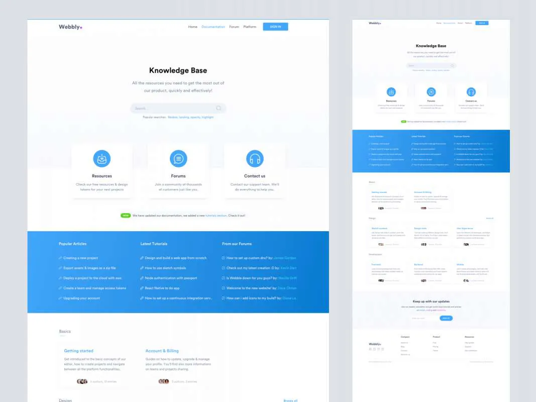 Knowledge Base Landing Page for Sketch  - Free Figma Template