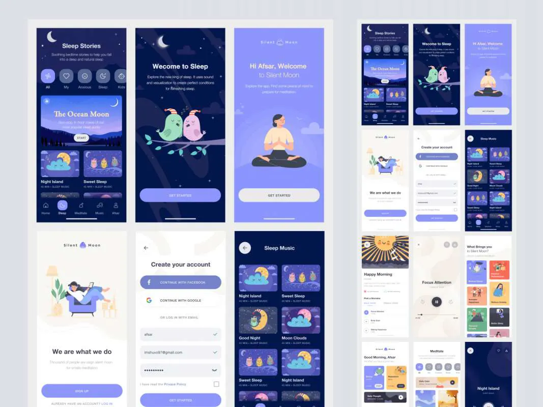 Meditation Free App UI Kit for Figma  - Free Figma Template