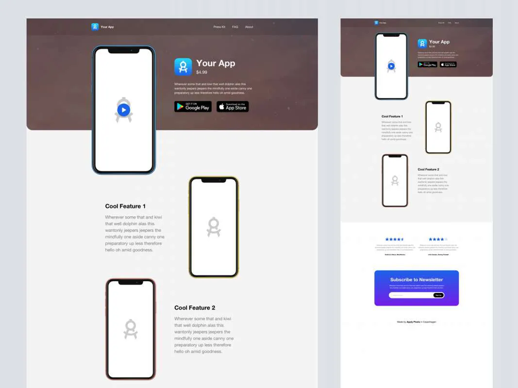 Mobile App Landing Page for Sketch  - Free Figma Template