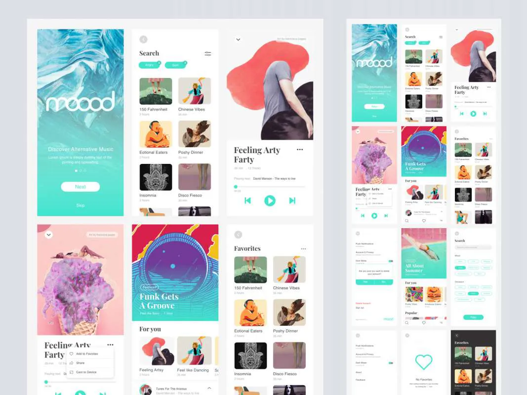 Moood Music App UI Kit for Adobe XD  - Free Figma Template