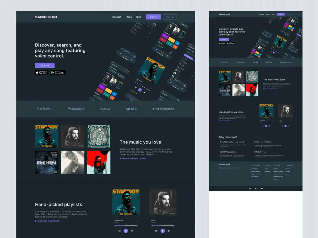 Music App Landing Page for Sketch  - Free Figma Template