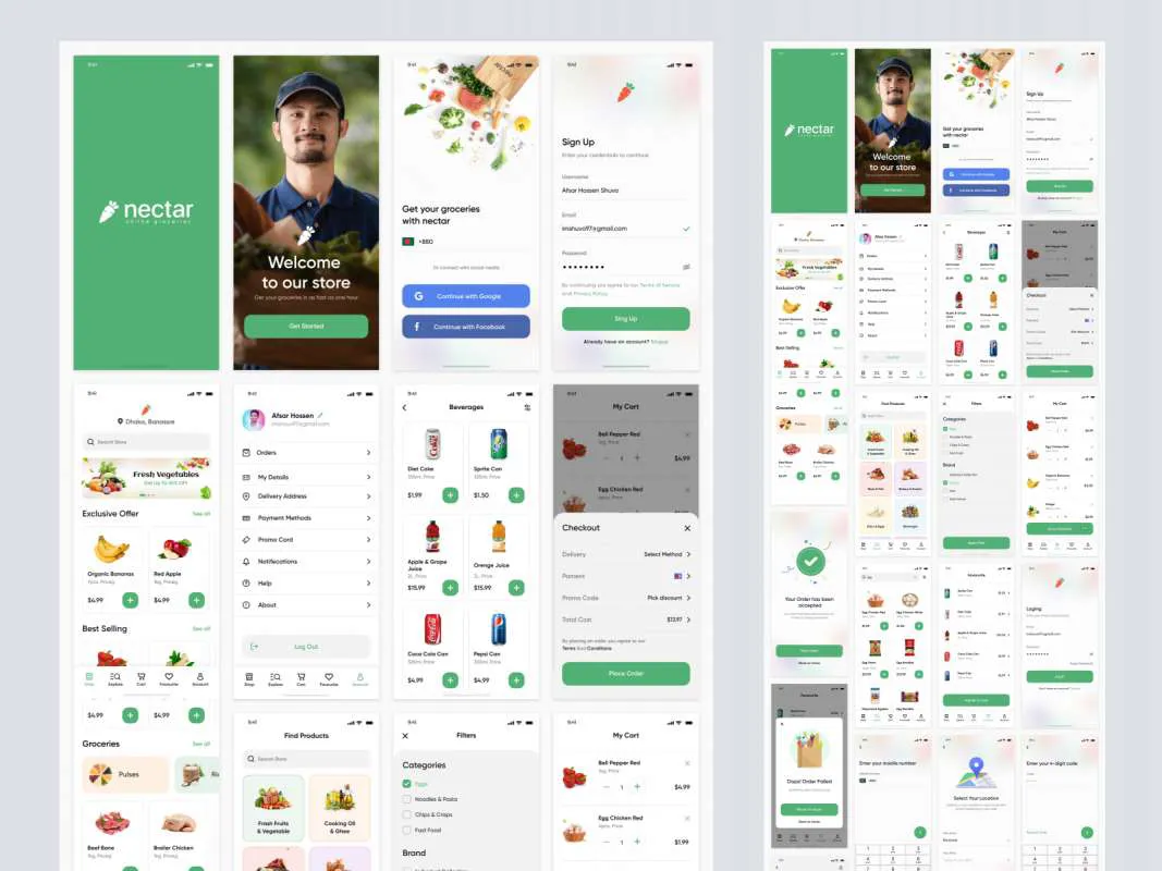 Online Groceries Free App UI Kit for Figma  - Free Figma Template