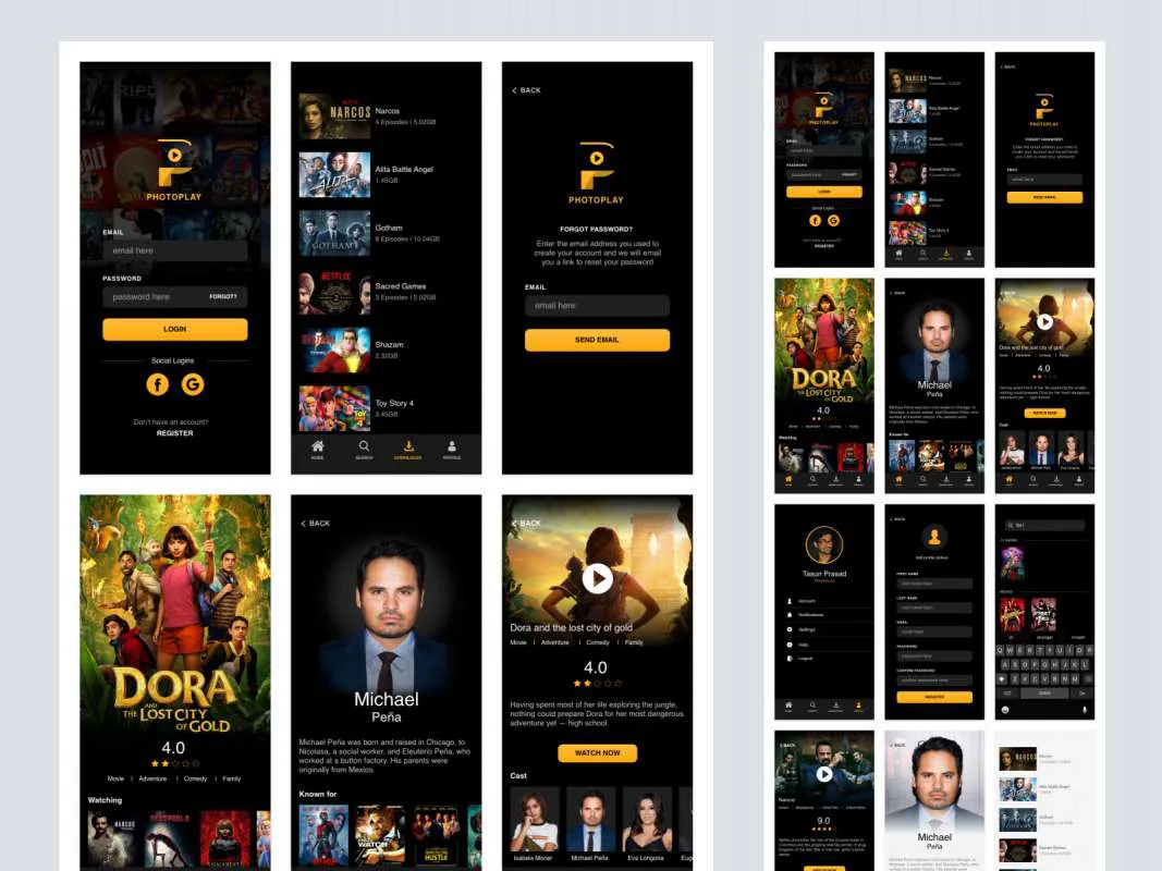 Photoplay Free UI Kit for Adobe XD  - Free Figma Template
