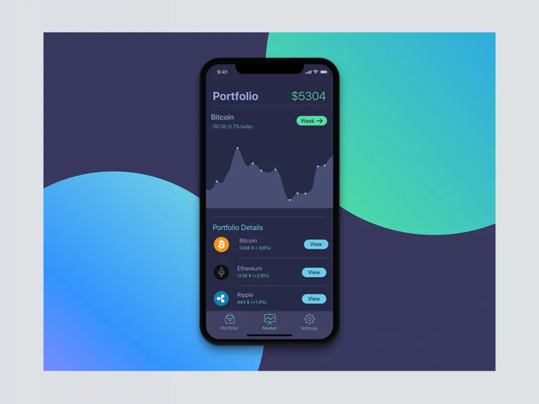 Portfolio Screen for Cryptocurrency App  - Free Figma Template