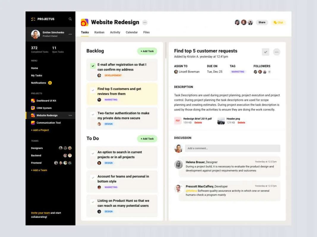 Project Management Tool UI Kit  - Free Figma Template