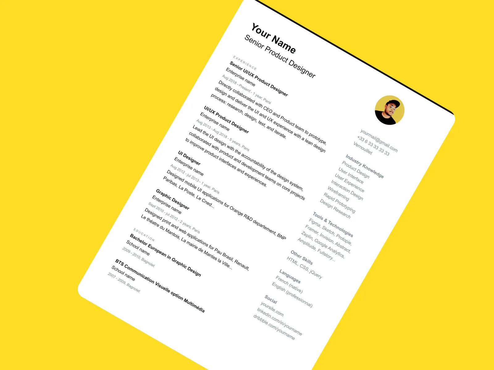 Resume CV Template for Figma and Adobe XD No 3