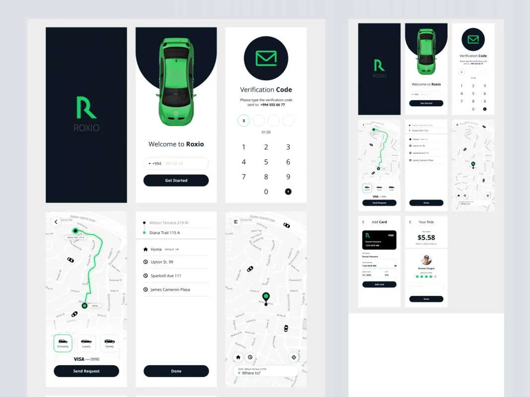 Roxio - Free Taxi App for Adobe Xd  - Free Figma Template