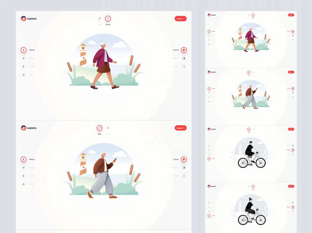 Sapiens Character Free Illustration Builder  - Free Figma Template
