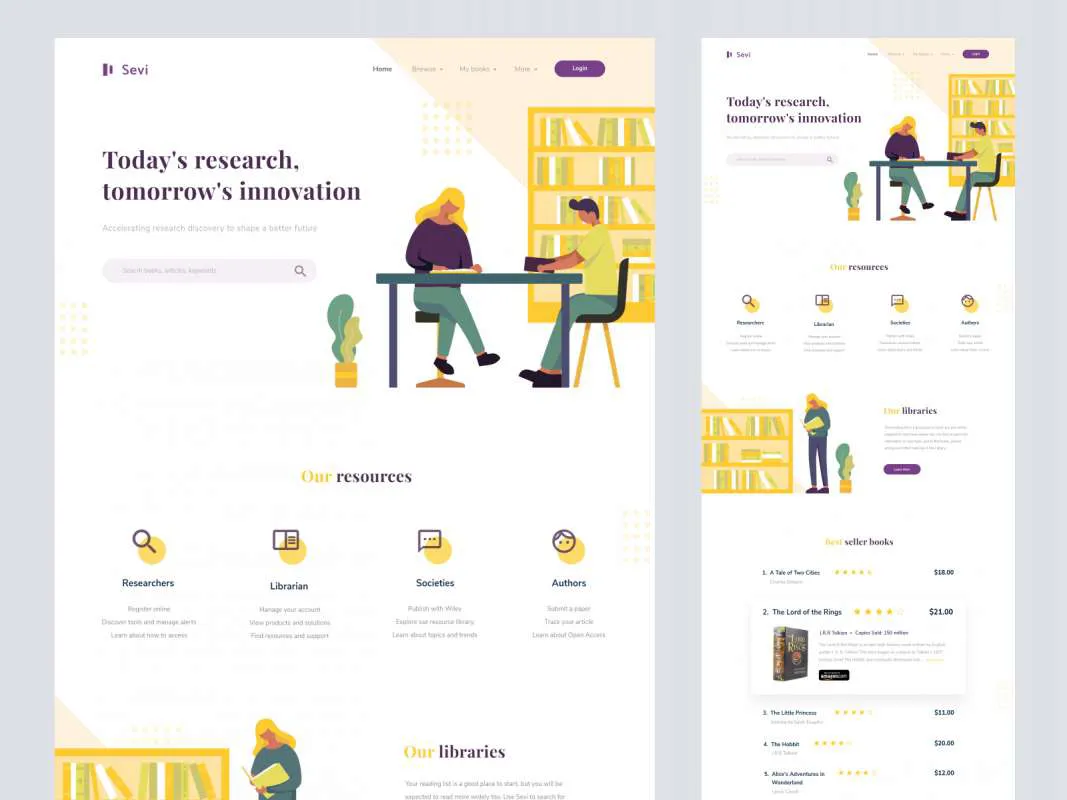 Sevi - Online Library Landing Page  - Free Figma Template