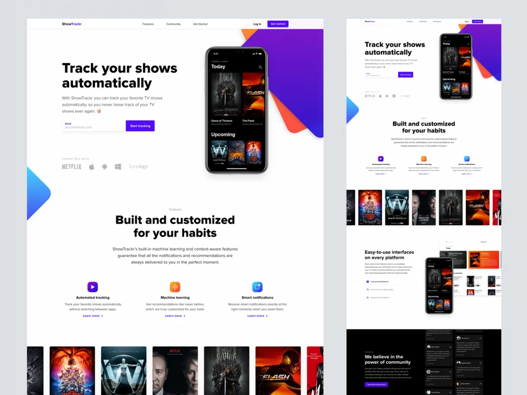 ShowTrackr Landing Page  - Free Figma Template