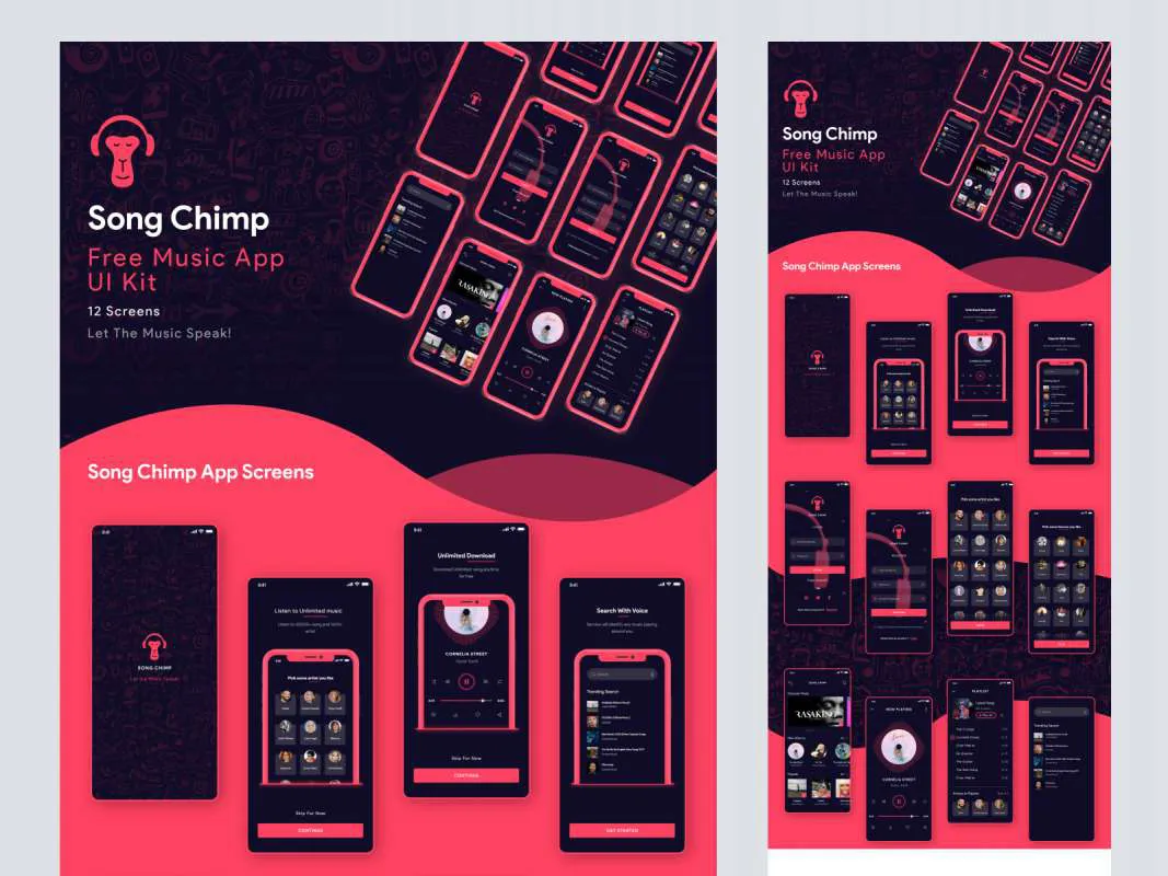 Song Chimp - Free Music App for Adobe XD  - Free Figma Template