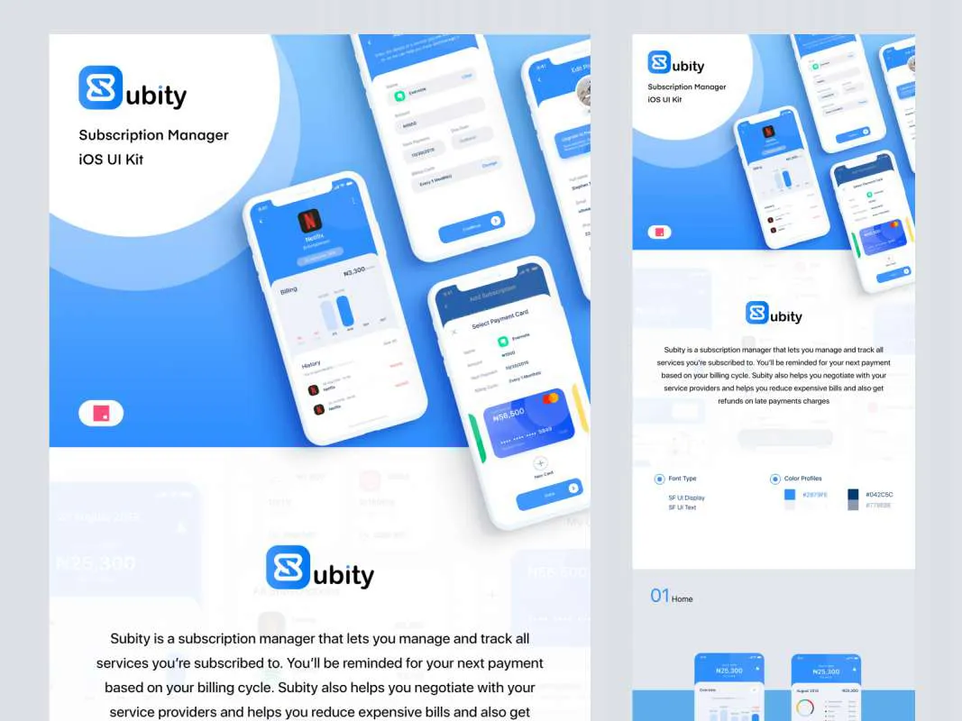 Subity UI Kit - Subscription Manager  - Free Figma Template