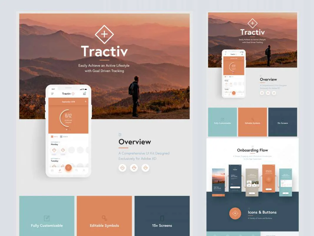 Tractiv Free UI Kit for Adobe XD  - Free Figma Template